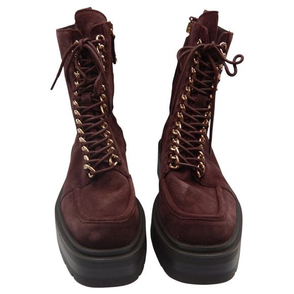Sam Edelman Lovrin Suede Chain Lace Up Chunky Combat Platform Boots Burgundy 8M - Picture 2 of 9